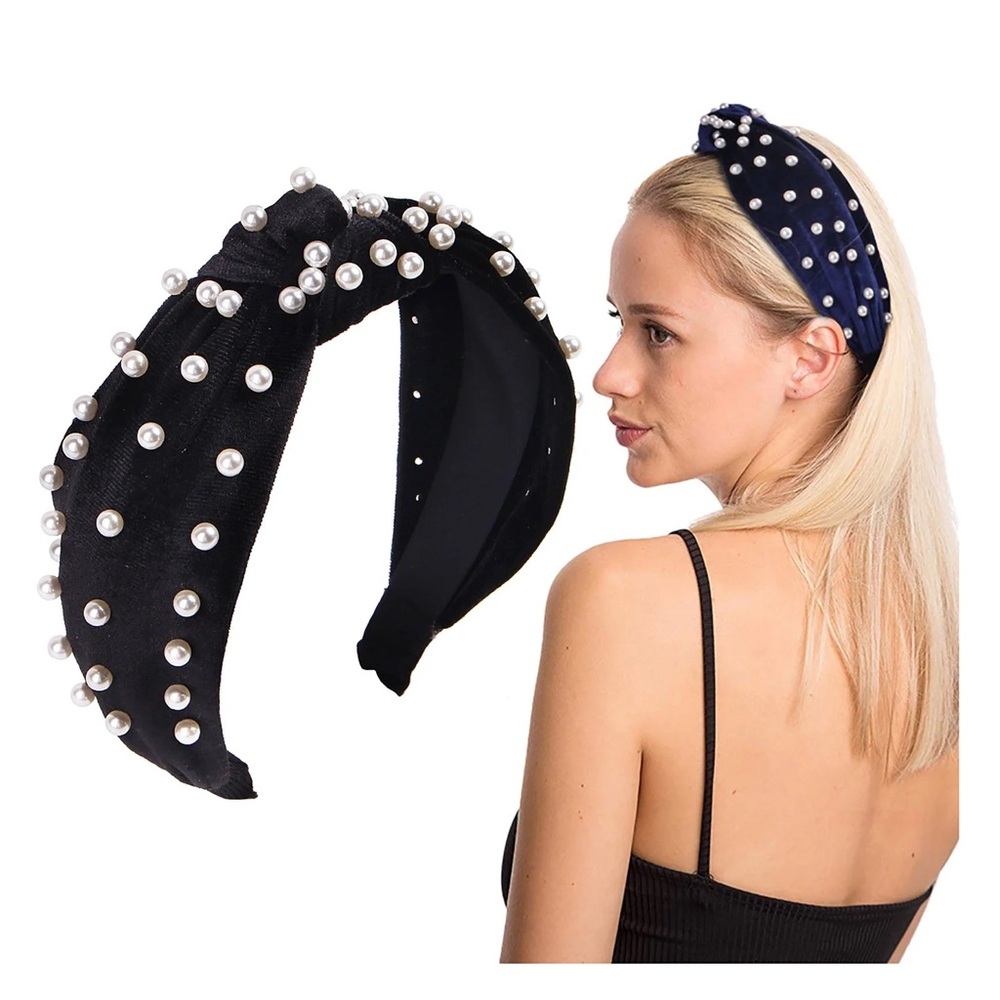 Black faux Pearl-Studded Academia Headband NWOT